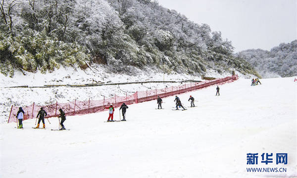 游客在金佛山北坡滑雪場(chǎng)滑雪